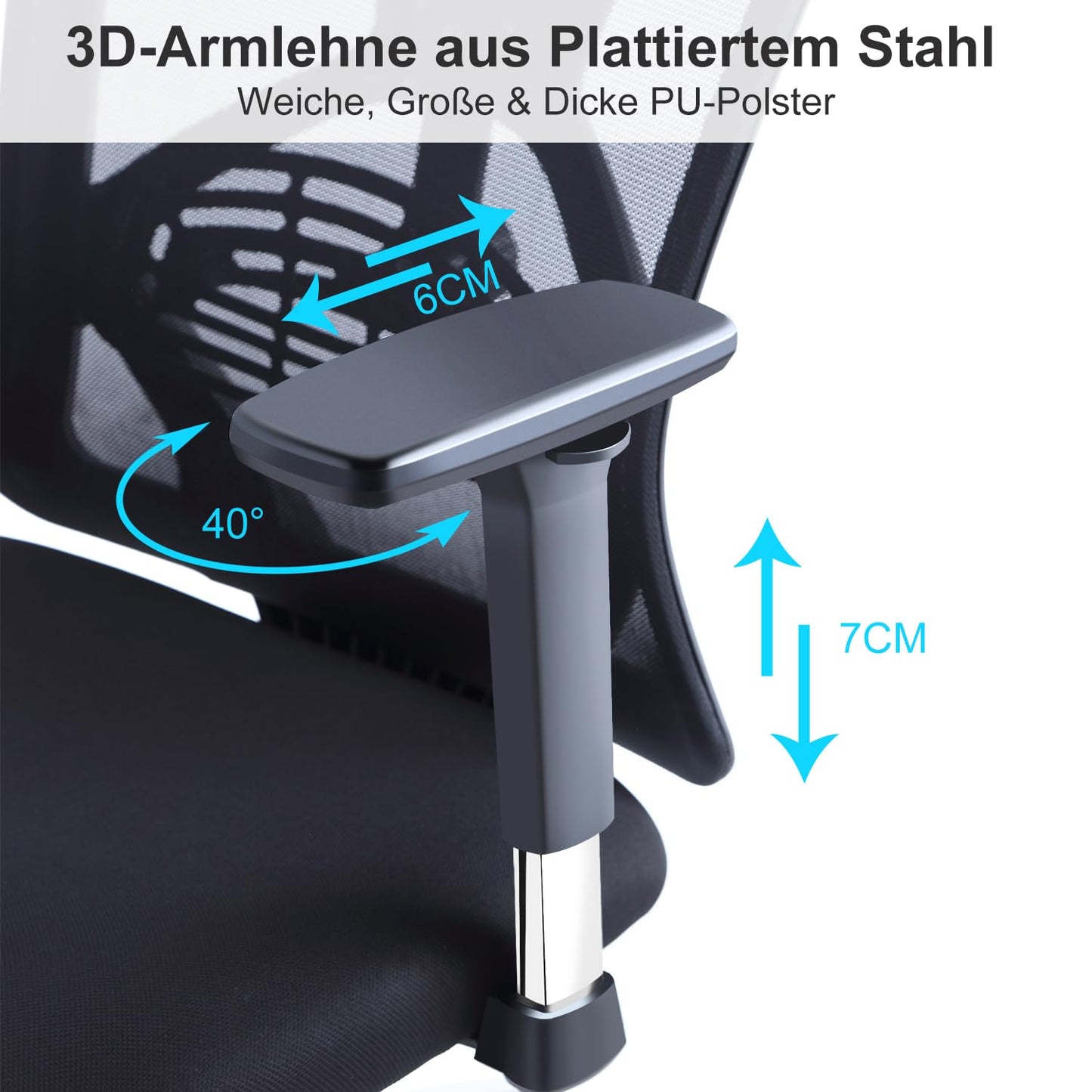 Ticova Bürostuhl Ergonomisch Schreibtischstuhl, Hoher Rücken Ergonomischer Stuhl mit Verstellbarer Lendenwirbelstütze, Kopfstütze & 3D-Metallarmlehne - 130° Schaukeln Computerstuhl