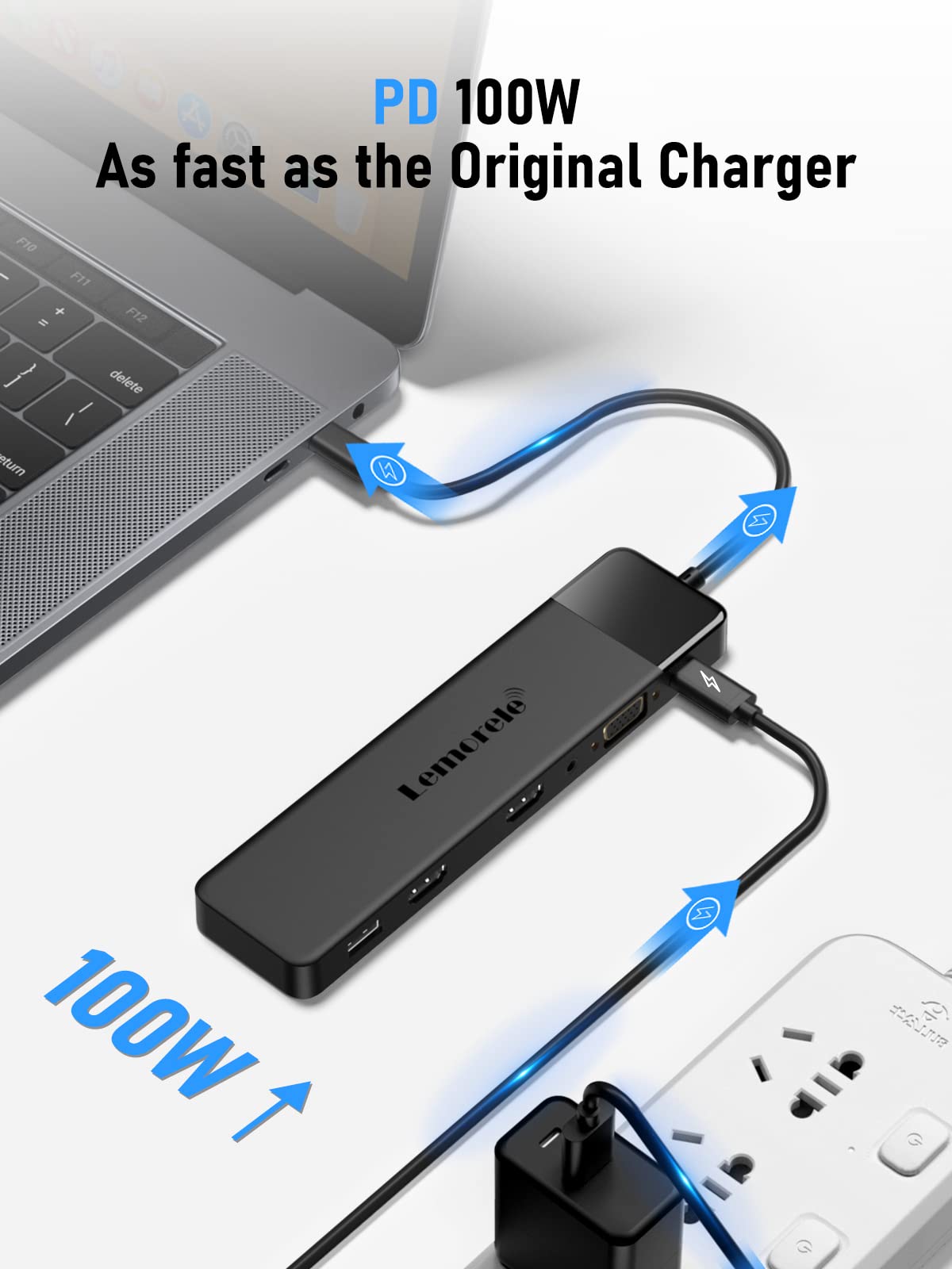 2024 Upgrade Docking Station USB C Hub 3*Display- 14 in 1, Lemorele USB C Dock 2 HDMI Adapter 4K, 3 USB 3.0, 2 USB 2.0, VGA, Type-C 3.0, PD 100W, Audio, SD/TF, für Windows, MacBook, Dell