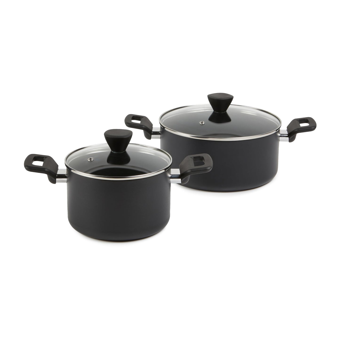 Amazon Basics - 10-teilig Harteloxiertes, antihaftbeschichtetes, stapelbares Kochgeschirr-Set mit Töpfen und Pfannen platzsparend, PFOA-frei, Schwarz