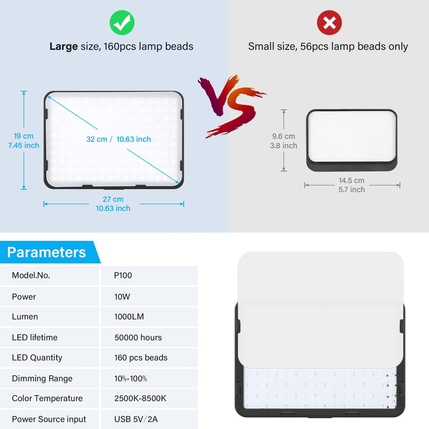 2 Packen LED Videolicht mit 63'' Stativständer, Obeamiu 2500-8500K Dimmbare Licht Fotografie Studiobeleuchtung für Video Filmaufnahmen/Sammlung Porträt/Live Streaming/YouTube Podcast, USB-Ladegerät