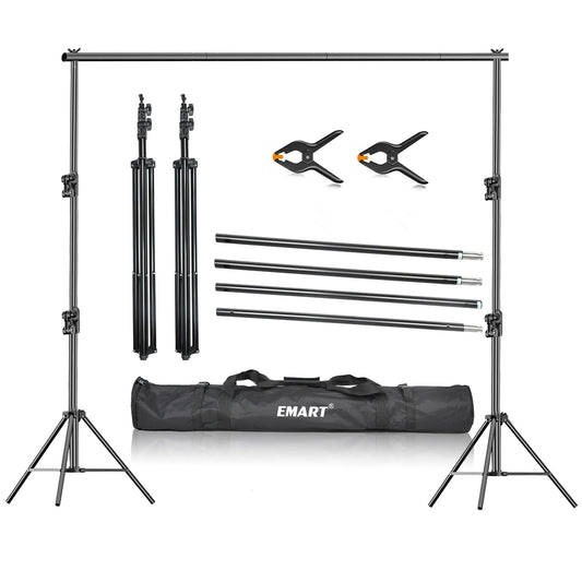 EMART Foto Hintergrund Ständer 2,8x3m, Hintergrundsystem Stabiles Belastbar bis 13,6kg mit 2 Klemmen, Background Stand für Fotostudio Greenscreen, Hintergrundkarton, Projector Screen