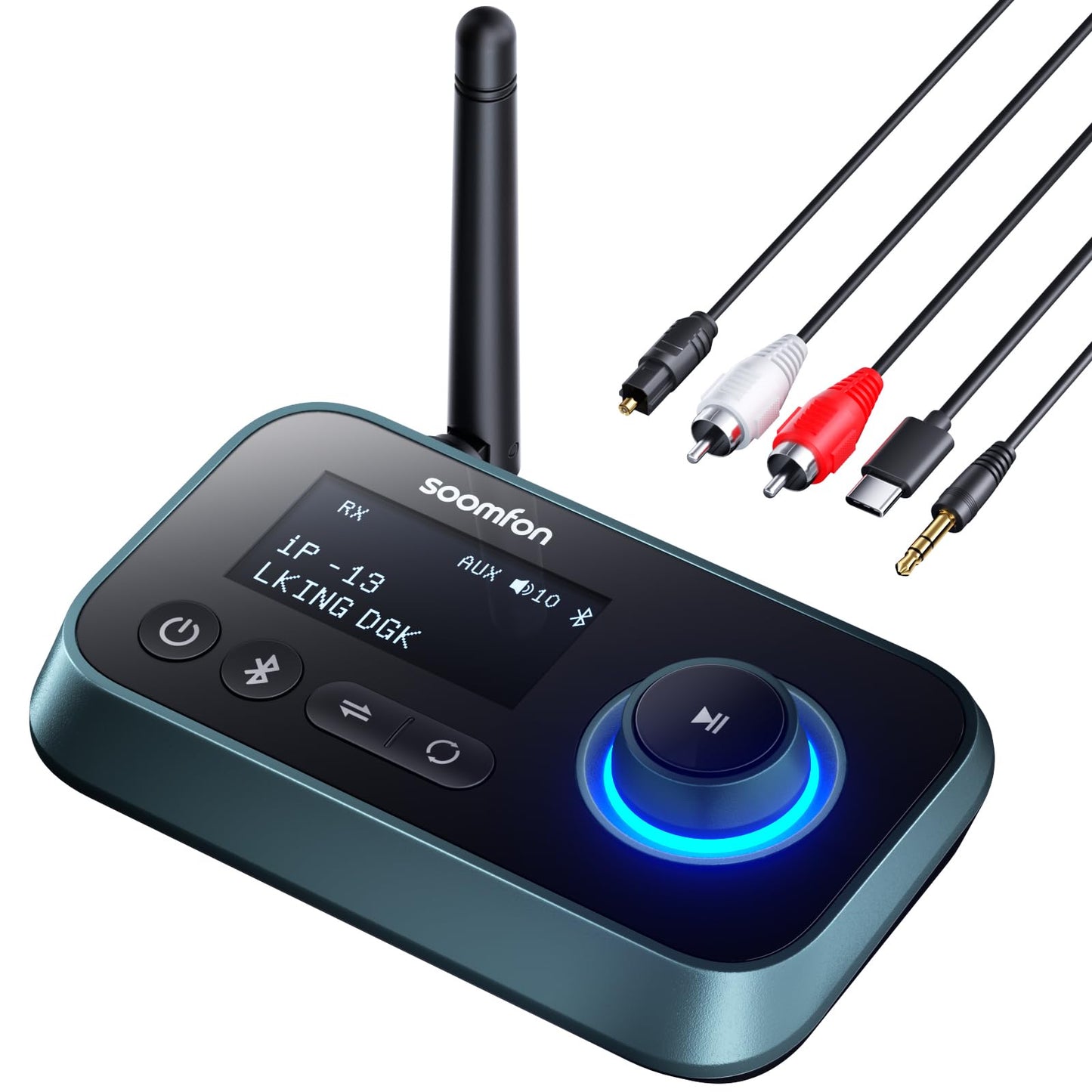 3-in-1 Bluetooth 5.0 Sender Empfänger für 2 Kopfhörer, SOOMFON Bluetooth Adapter Audio für TV PC Stereoanlage, Low Latency Bluetooth Transmitter Empfänger mit Lautstärkeregelung, Aux/RCA/Optisch