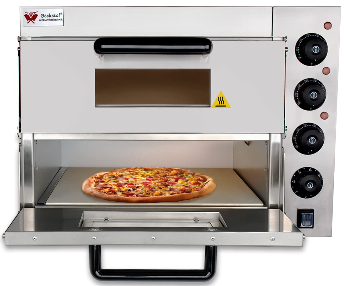 Beeketal BPO33-2 Profi Doppelkammer-Pizzaofen, 2x 400x400 mm Schamottstein, Gastro Steinbackofen mit Schaufel, 3000W, bis 350°C für Pizza und Brot