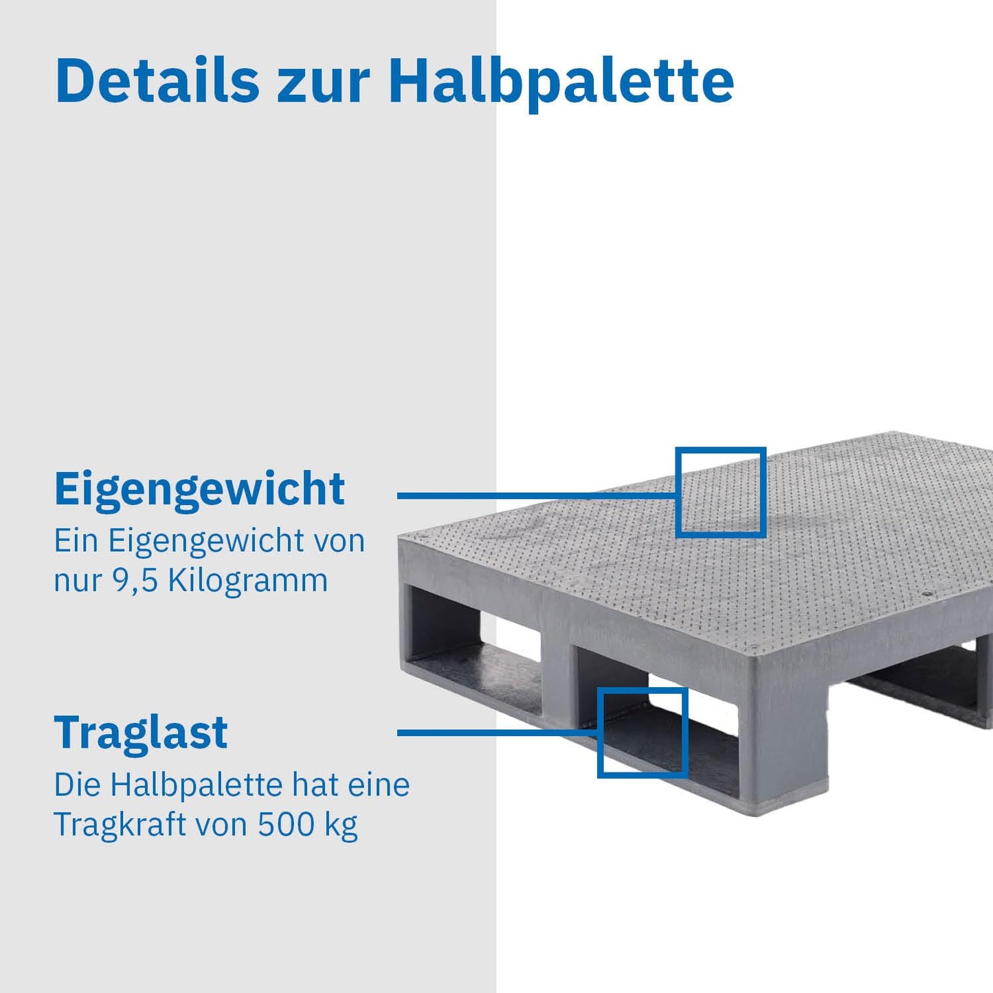 Kunststoff Halbpalette 80 x 60 im halben Europaletten-Maß | bis 2.500 kg statische Traglast | 3 Kufen | 800 x 600 mm | schwarz | ohne Holz (1, Anti-Rutsch-Oberfläche, schwarz)