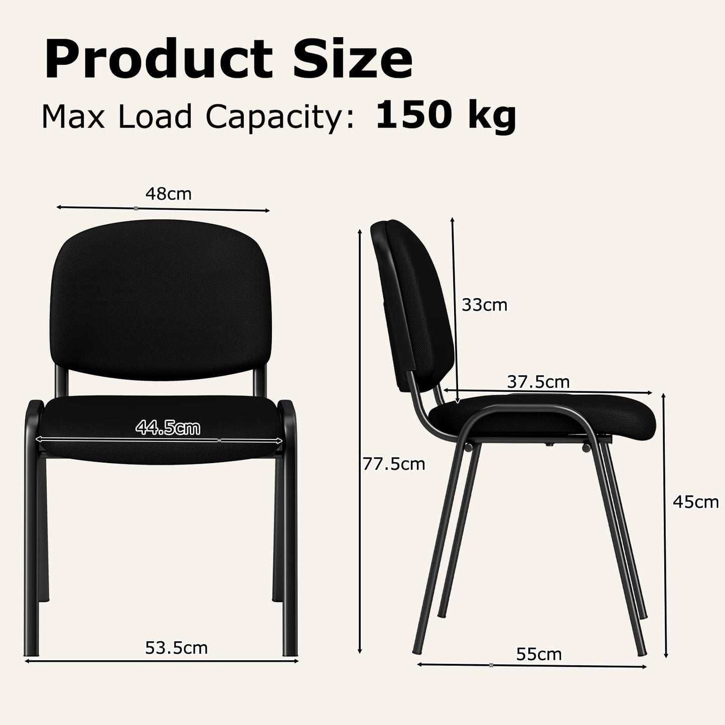 GIANTEX 5er-Set Stapelbare Konferenzstühle Schwarz mit Polsterung und Armlehnen, Belastbar bis 150 kg Beschreibung: