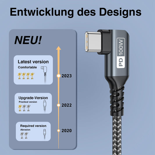 100W USB C auf USB C Kabel 1M,90 Grad Schnellladekabel PD 5A USB Typ C Ladekabel mit E-Mark Chip für Macbook Pro;MacBook Air;iPad Pro;Samsung Galaxy;Huawei;ChromeBook Pixel;Tablet Google