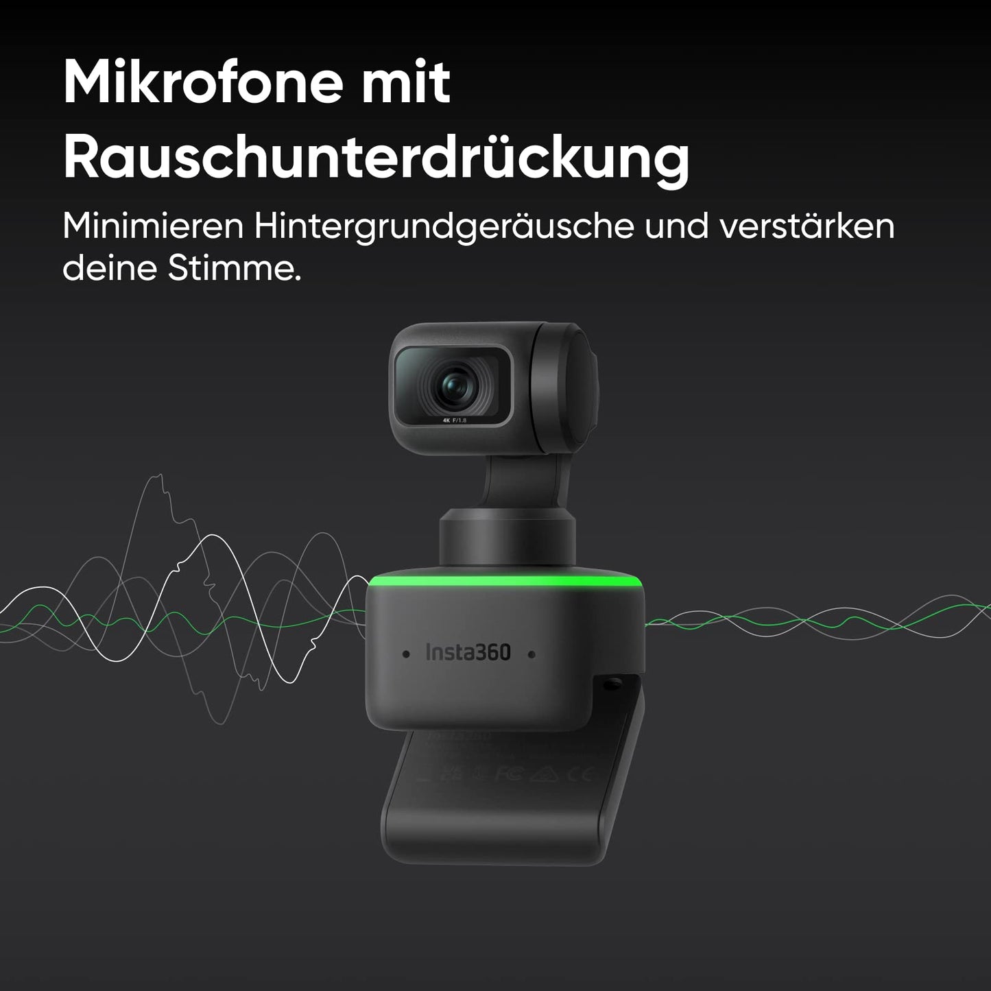 Insta360 Link Stativ-Kit PTZ 4K Webcam mit 1/2"-Sensor, KI-Tracking, Gestensteuerung, HDR, Mikrofonen mit Rauschunterdrückung, Spezialmodi, Webcam für Laptop, Videokamera für Videokonferenzen