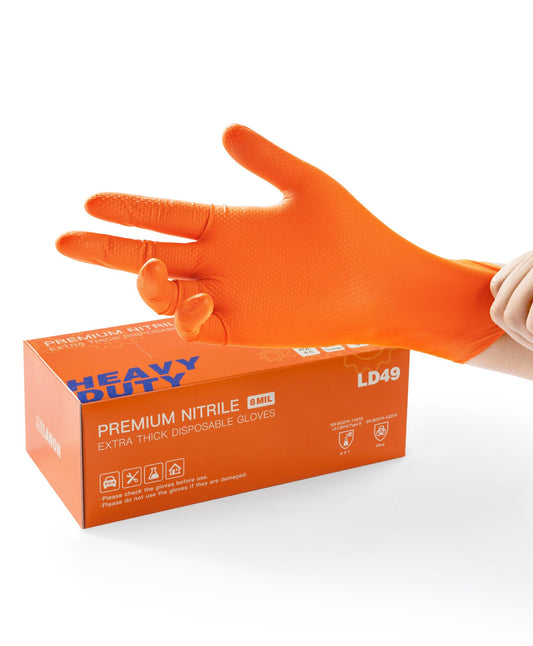 LANON 8 Mil Orange Einweghandschuhe Nitrilhandschuhe, Mechaniker, Langlebig, Lebensmittelecht, Latexfrei, Puderfrei, Volldiamantbeschichtet, L