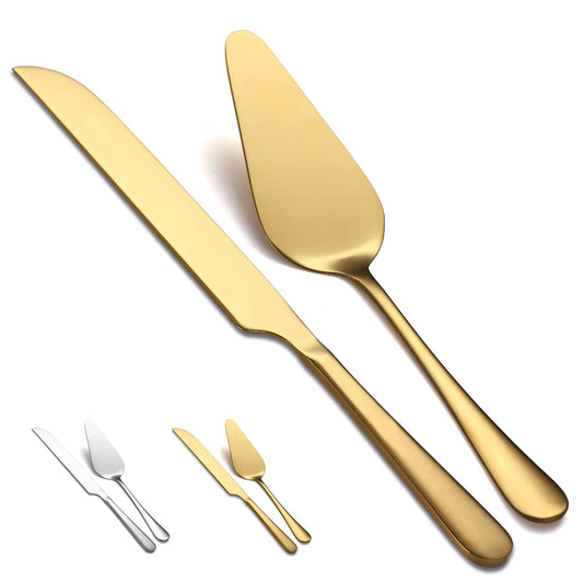 Kyraton Gold Hochzeits tortenmesser und Server Set, Edelstahl Titan-Vergoldung Kuchenheber & Tortenheber für die Hochzeit beinhalten Tortenausstecher und Tortenheber