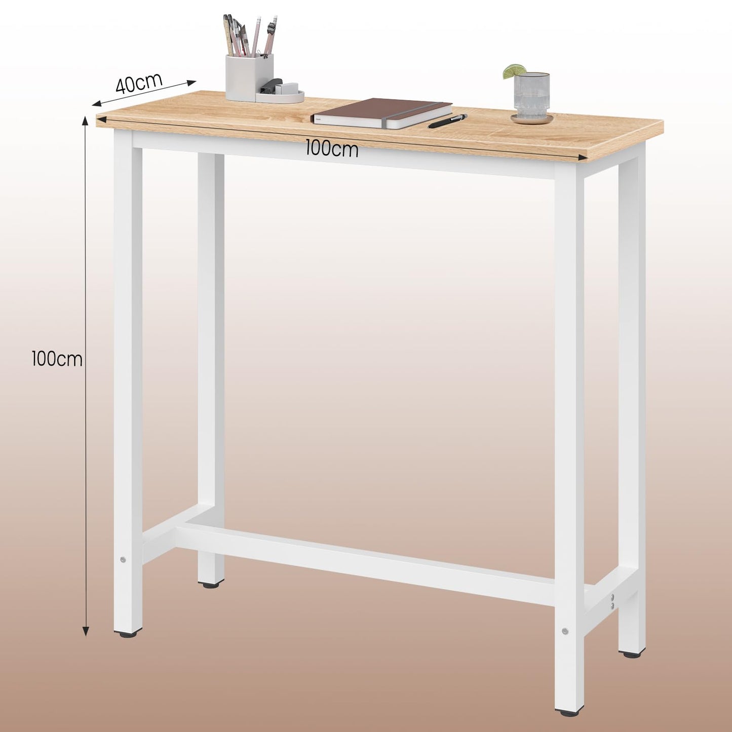 WOLTU 1x Bartisch Bistrotisch Stehtisch Esstisch, Metallgestell, Tischplatte aus MDF, Helleiche, 100x40x100cm(BxTxH)