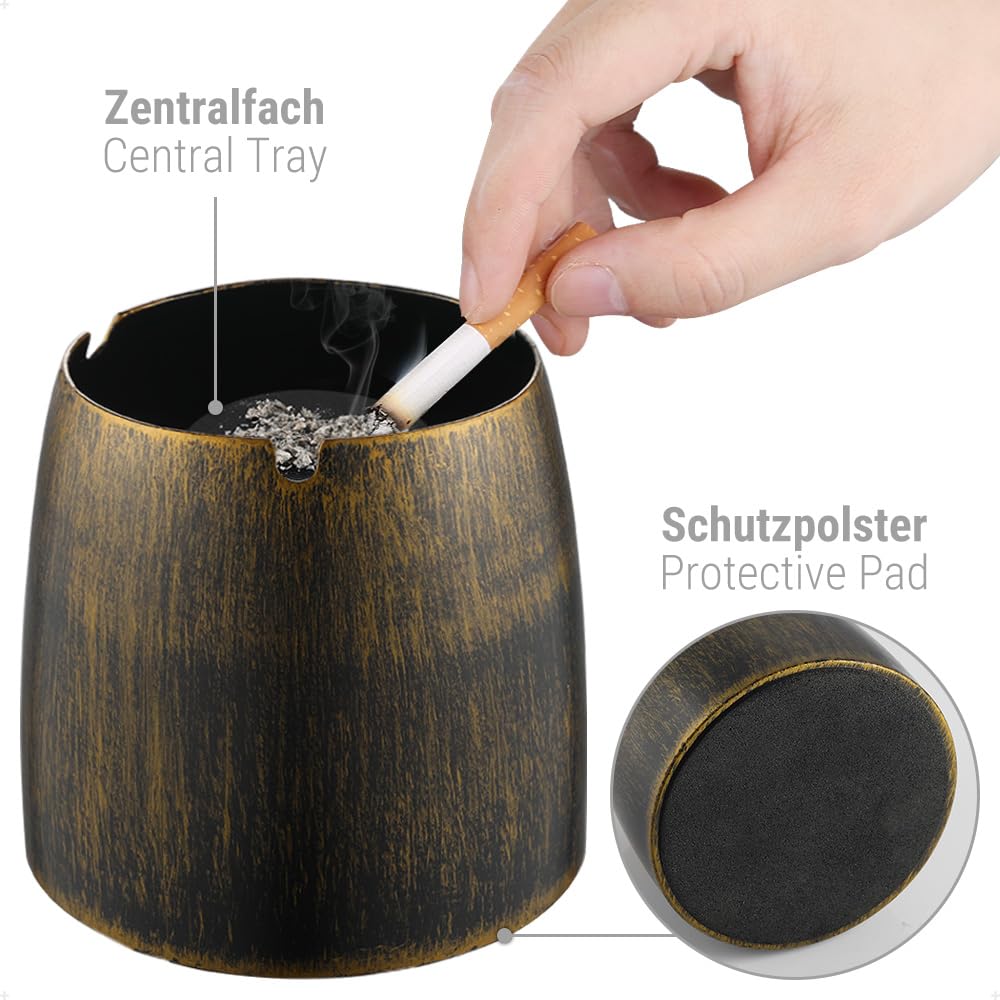 ecooe Premium Windaschenbecher mit Deckel Edelstahl/Aschenbecher Groß Wind- und Regensicher für Draußen & Innen/Tischaschenbecher mit Rutschfestem Basis Farbe Bronze