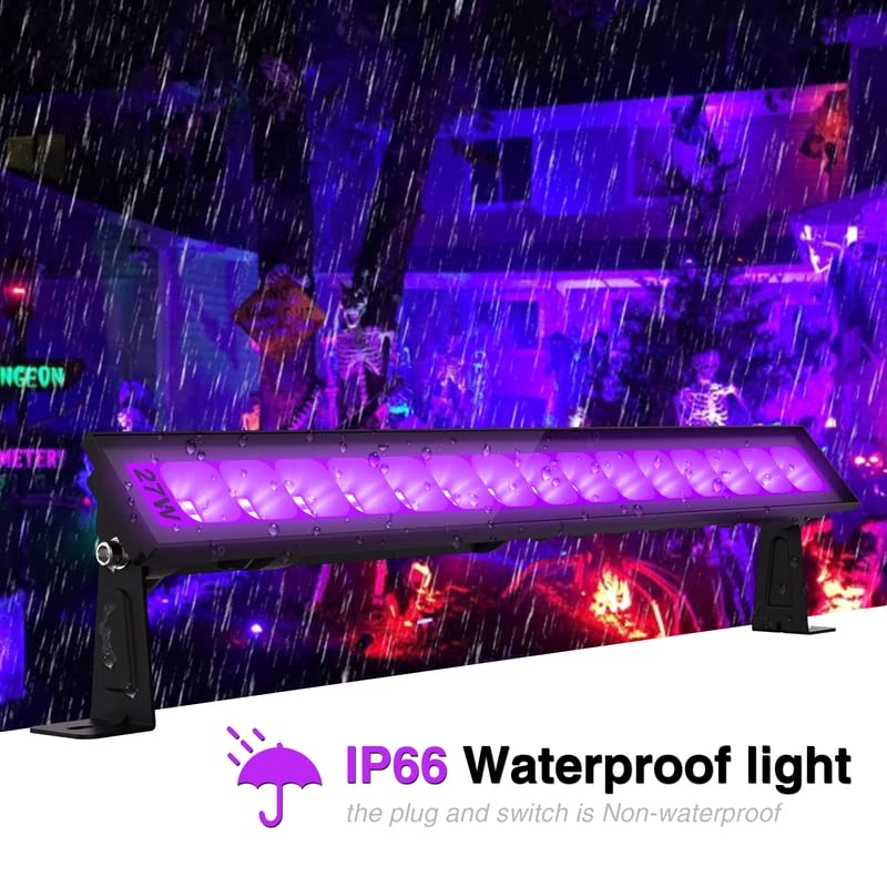 Onforu 27W LED Schwarzlicht, UV Bar Schwarzlichtlampe mit Stecker, IP66 Wasserdicht UV Strahler Außen, Fluoreszenz Schwarzlicht Strahler mit 60 LEDs, UV Licht Röhre mit Schalter für Party, Deko