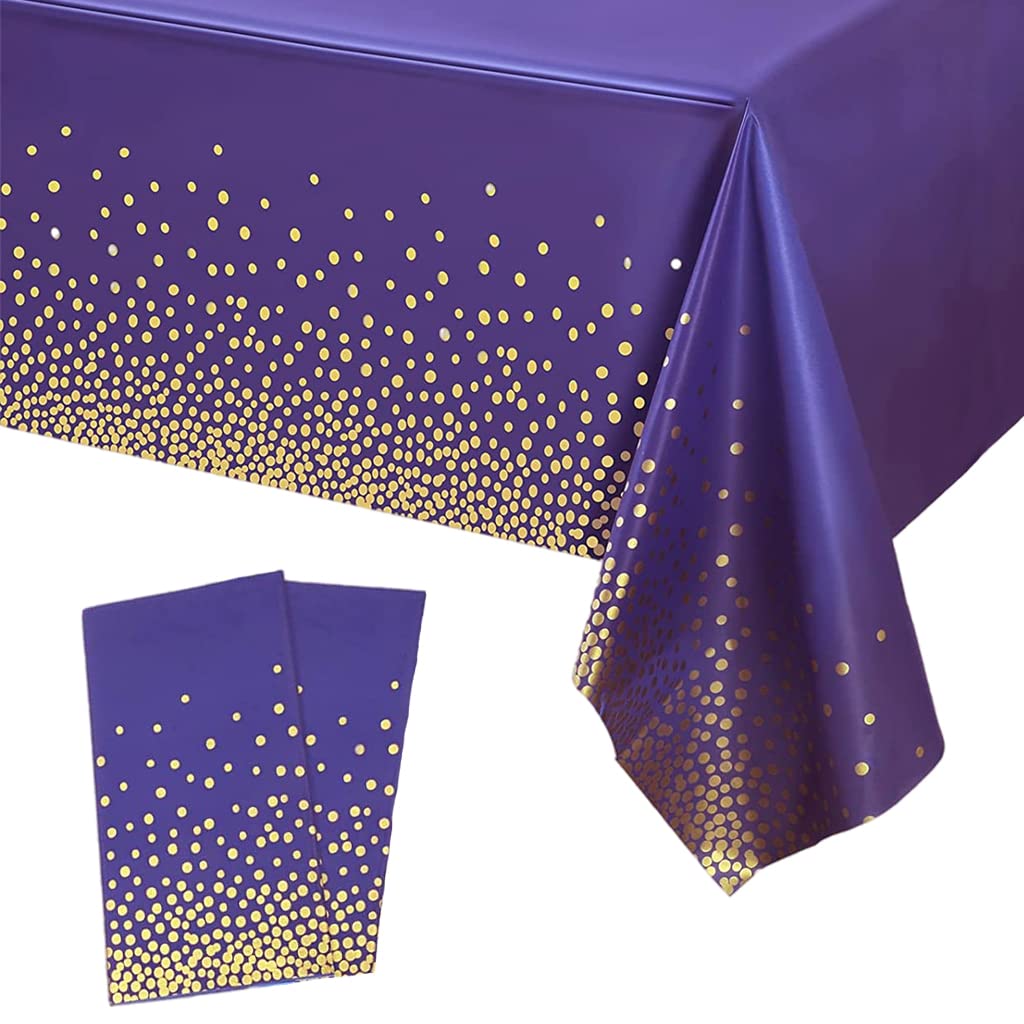 2 Stück Einweg Tischdecke Violett/Gold Punkt Kunststoff Tischdecken Rechteckig,137 * 274cm Tischdecke Rolle wasserdichte Ölbeständig Garten Tischtuch Papiertischdecke für Party,Geburtstag,Weihnachten