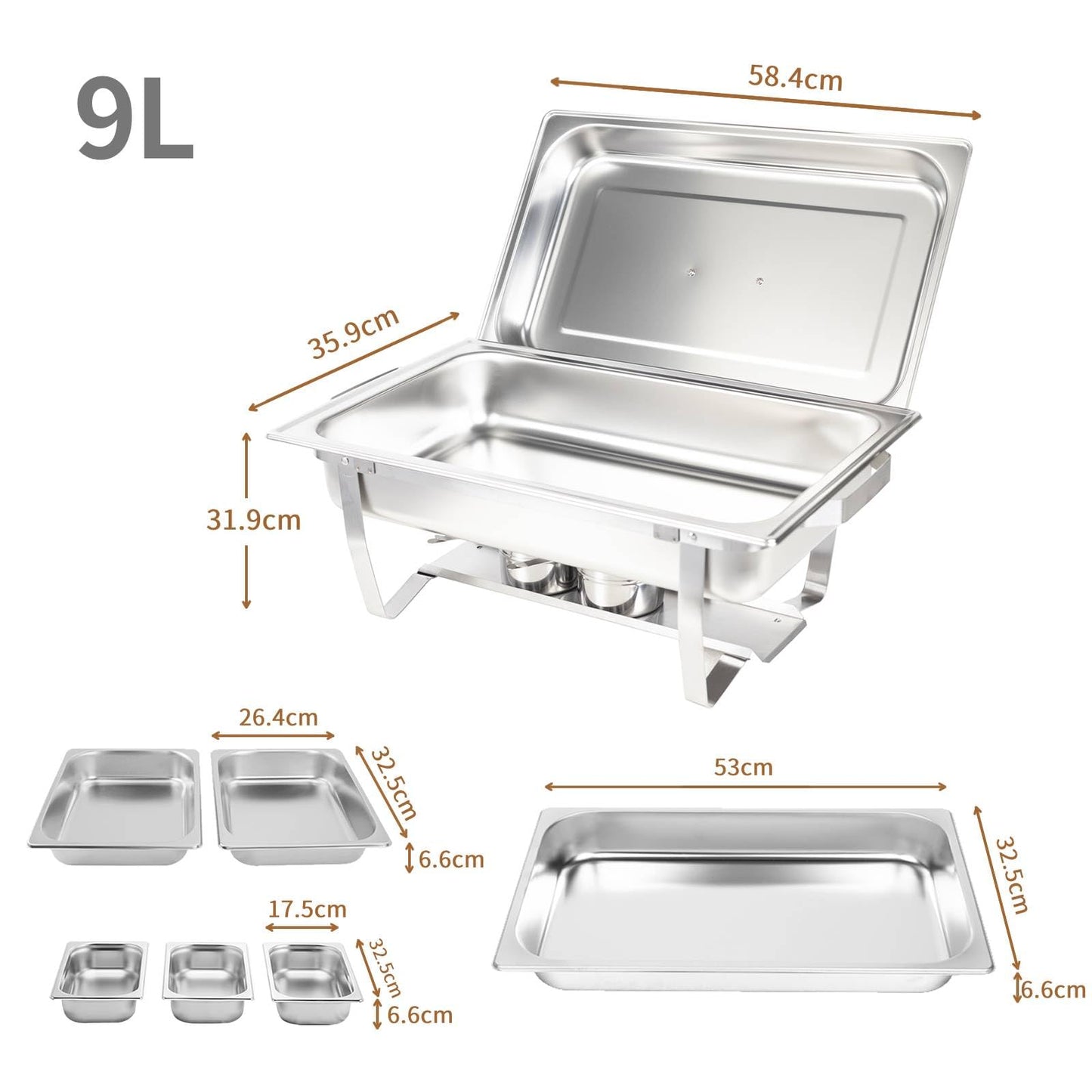 Valgus 4-Pack 9L Edelstahl Chafing Dish Set Buffet Suppenwärmer mit 2 volle Größe, 2 halbe Größe, 3 1/3 Größe Pfannen Food Warmer für Partys, Buffets, Hochzeit, Bankett, Catering Veranstaltungen