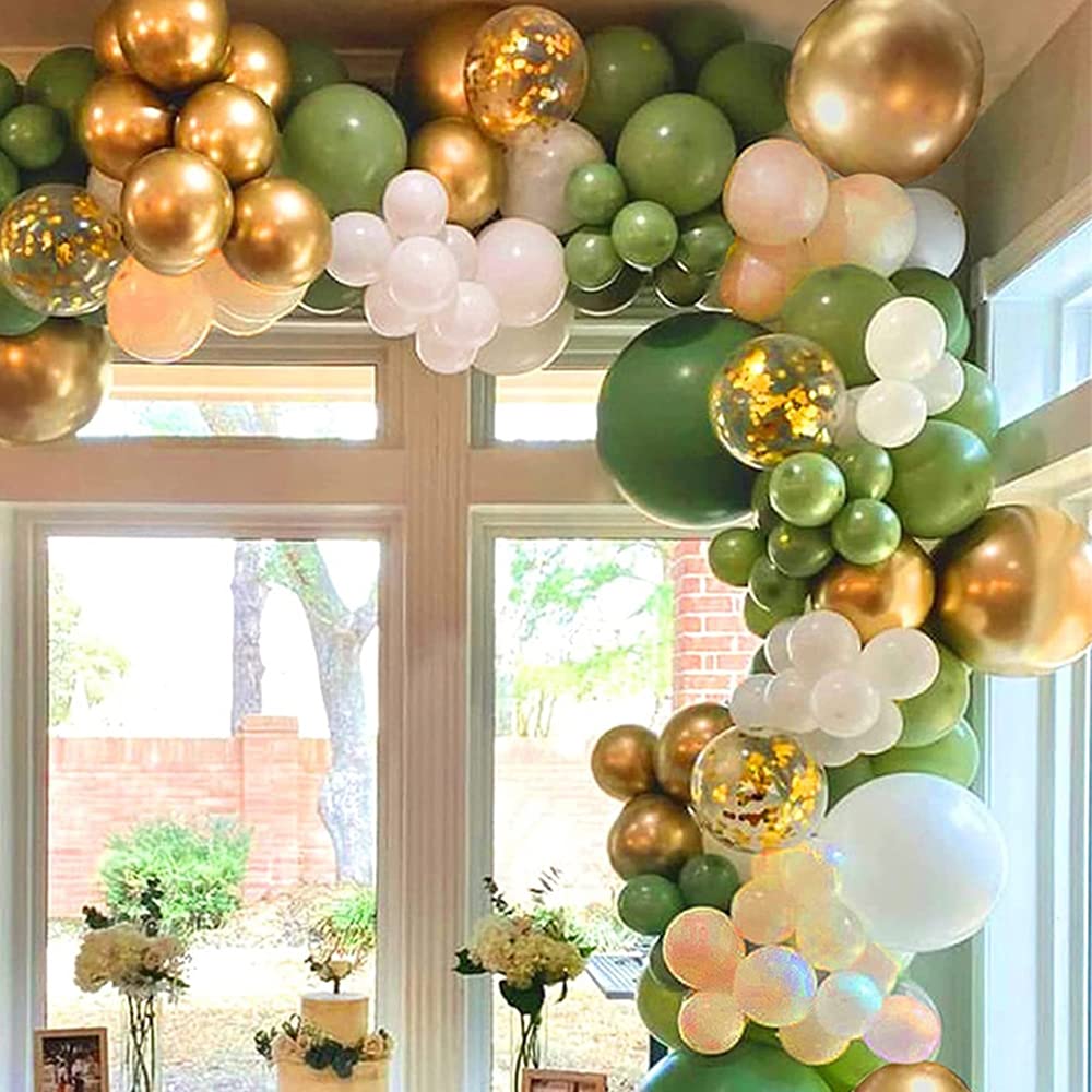 Ballon Girlande Grün,152 Stück Luftballon Girlande Grün mit Avocado Grüne Ballons Olive Grün Gold Ballons,Sage Green Ballon Set für Baby Shower Babyparty Geburtstag Party Hochzeit Deko