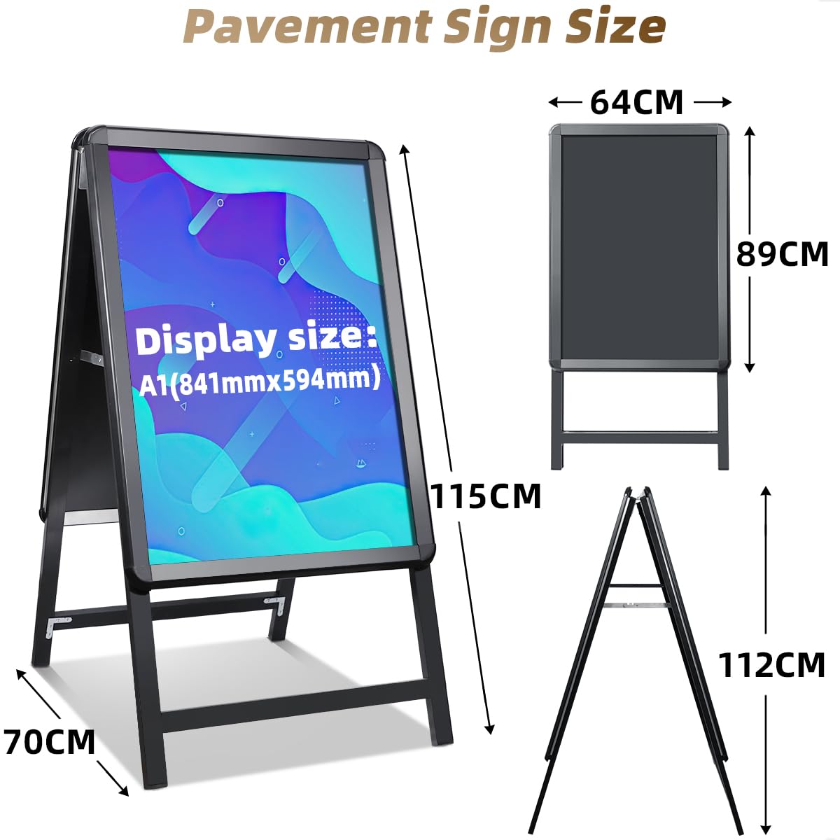 NewZeal Kundenstopper A1 beidseitig Plakatständer, Double Sided Display A-Board Poster Stand Sign Holder for Advertising, Black Coated Steel Metal Boards