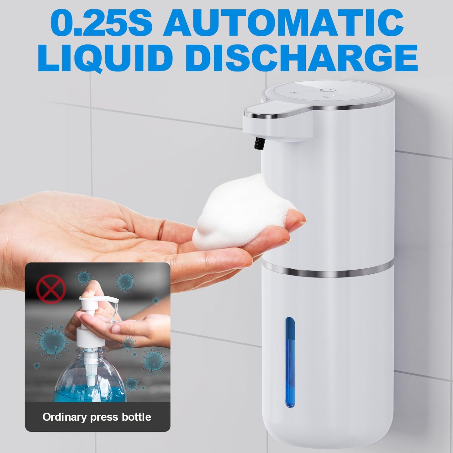 Seifenspender Automatisch,Wandbefestigung Berührungslos 380ml Elektrischer Seifenspender mit Sensor,USB Wiederaufladbar Schaumseifenspender für Bad,Küche,Büro