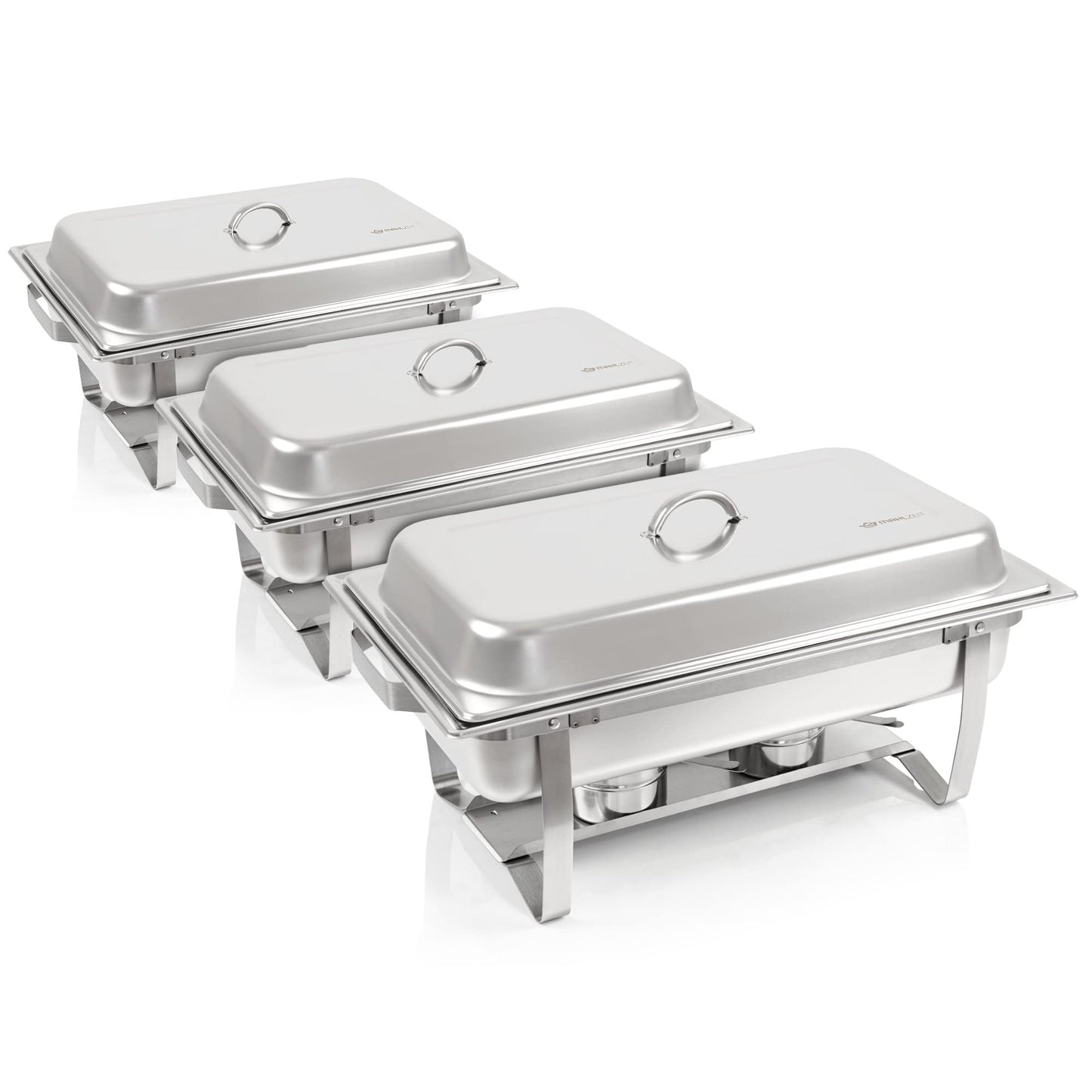 Mahlzeit Chafing Dish Profi Set Montpellier, 3X Edelstahl Warmhaltebehälter, 21-TLG Speisewärmer, Wärmebehälter, Rechaud, Speisenwärmer, für Catering, Buffet und Party