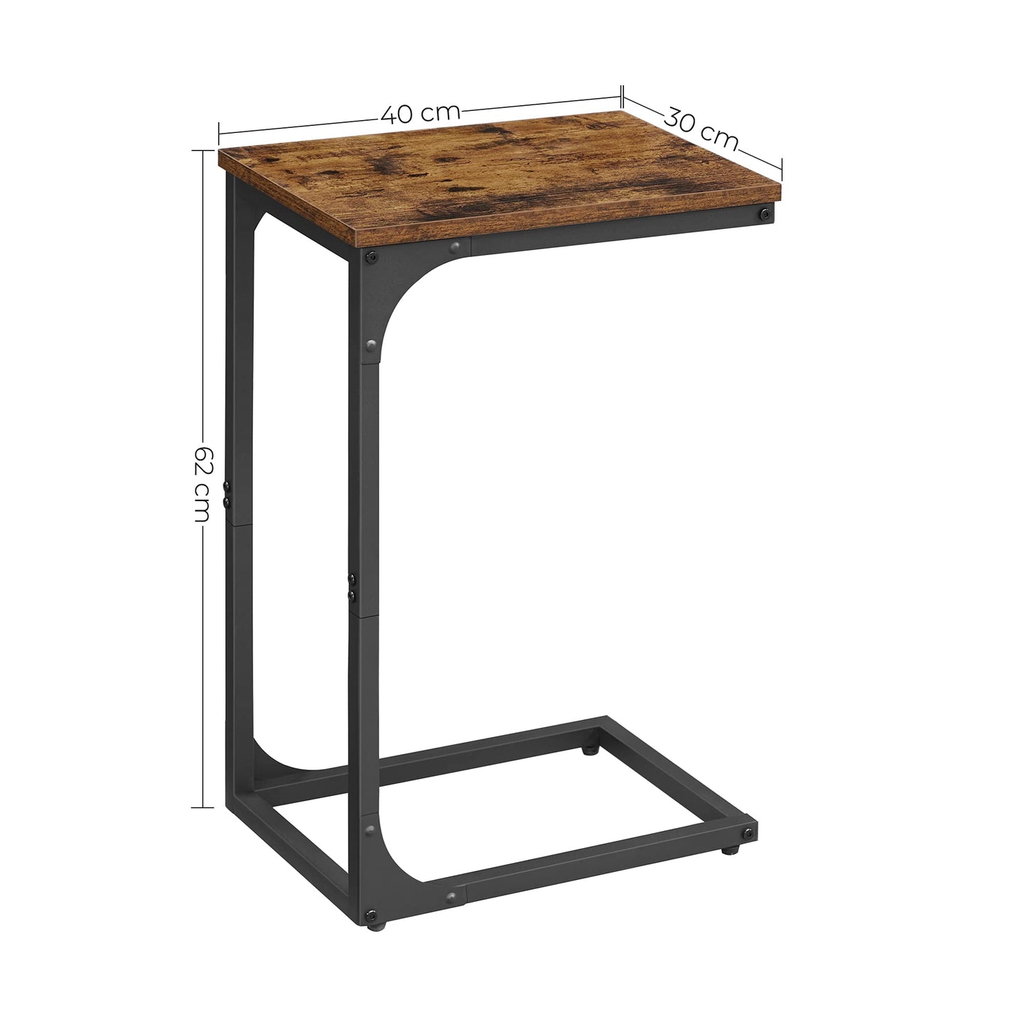 VASAGLE Beistelltisch, Sofa-Spitze, Nachttisch, TV-Platte, für Wohnzimmer, Schlafzimmer, industrieller Stil, Braun/Schwarz LET350B01
