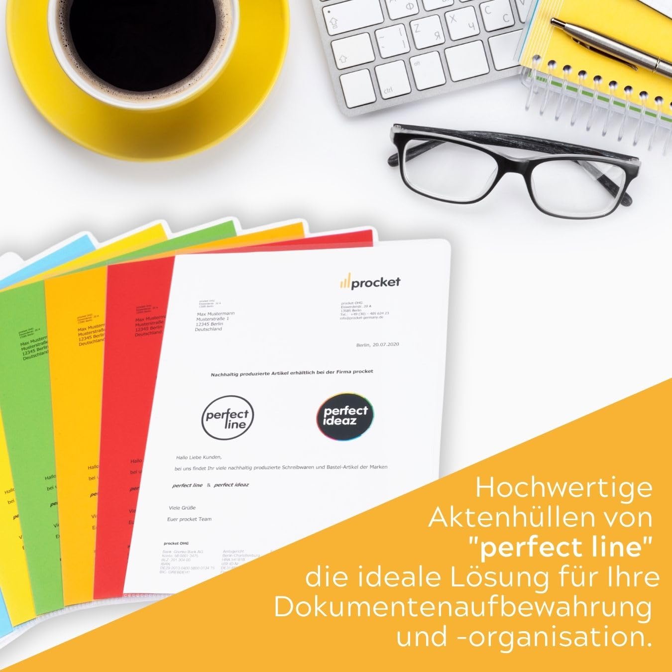 perfect line - 100 Aktenhüllen DIN-A4 - starke 90 my, transparent, genarbt - Top Qualität - dokumentenecht, säurefrei