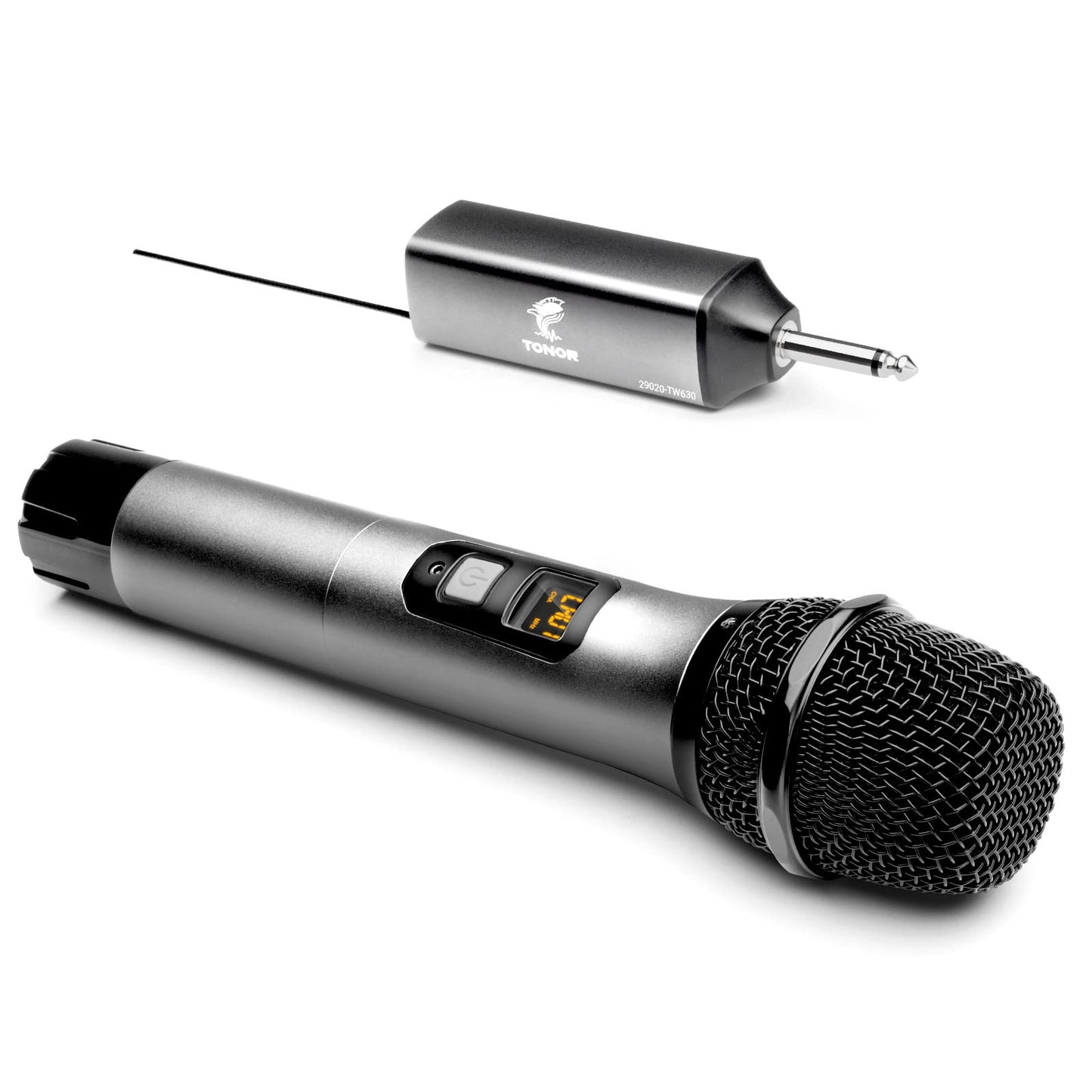 TONOR Drahtloses Mikrofon, UHF Metall Kabelloses Handmikrofon System mit wiederaufladbarem Receiver, 1/4 “ Ausgang für Verstärker, PA-System, singende Karaoke Maschine, 60m (TW620), Grau