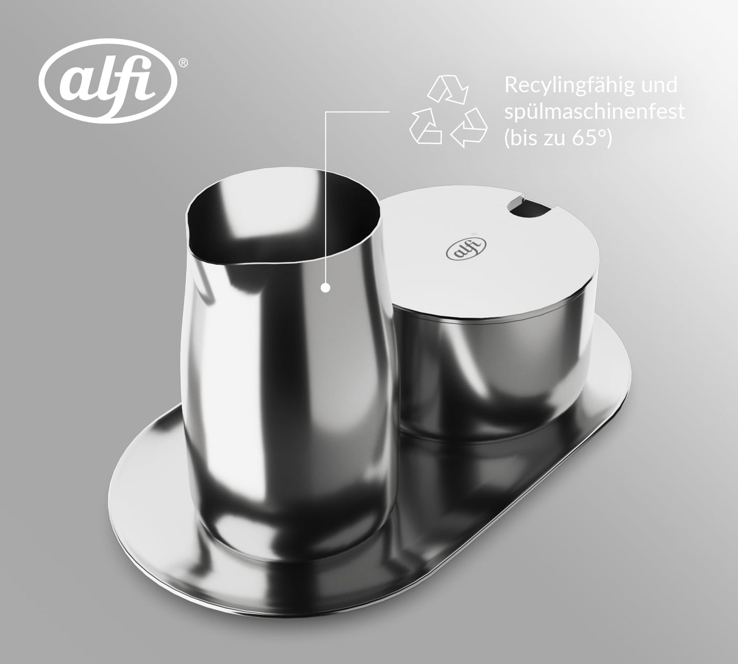 alfi MILK AND SUGAR SET, glänzend, hochwertiges Edelstahl-Milch- und Zuckerset, stilvolles Design, spülmaschinenfest, langlebig