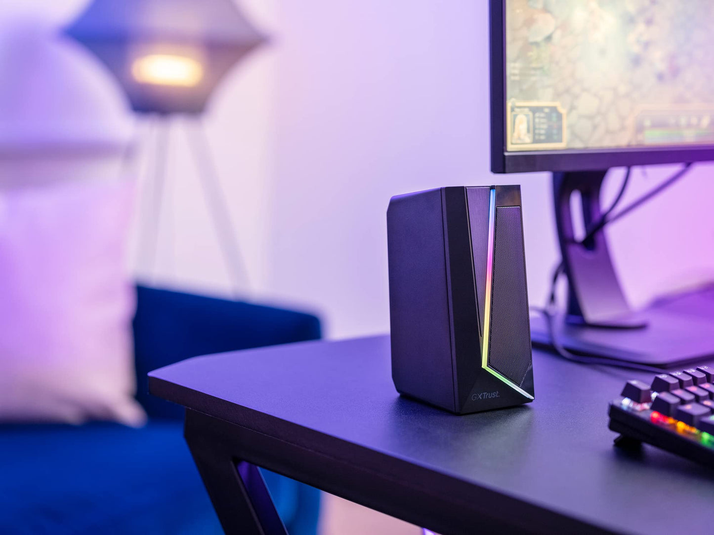 Trust Gaming Lautsprecher für PC GXT 609 Zoxa - Computer Boxen, Lautsprecherset mit 6 Verschiedene RGB Beleuchtungsarten, Stromversorgung über USB, 12W, PC/Laptop, Schwarz