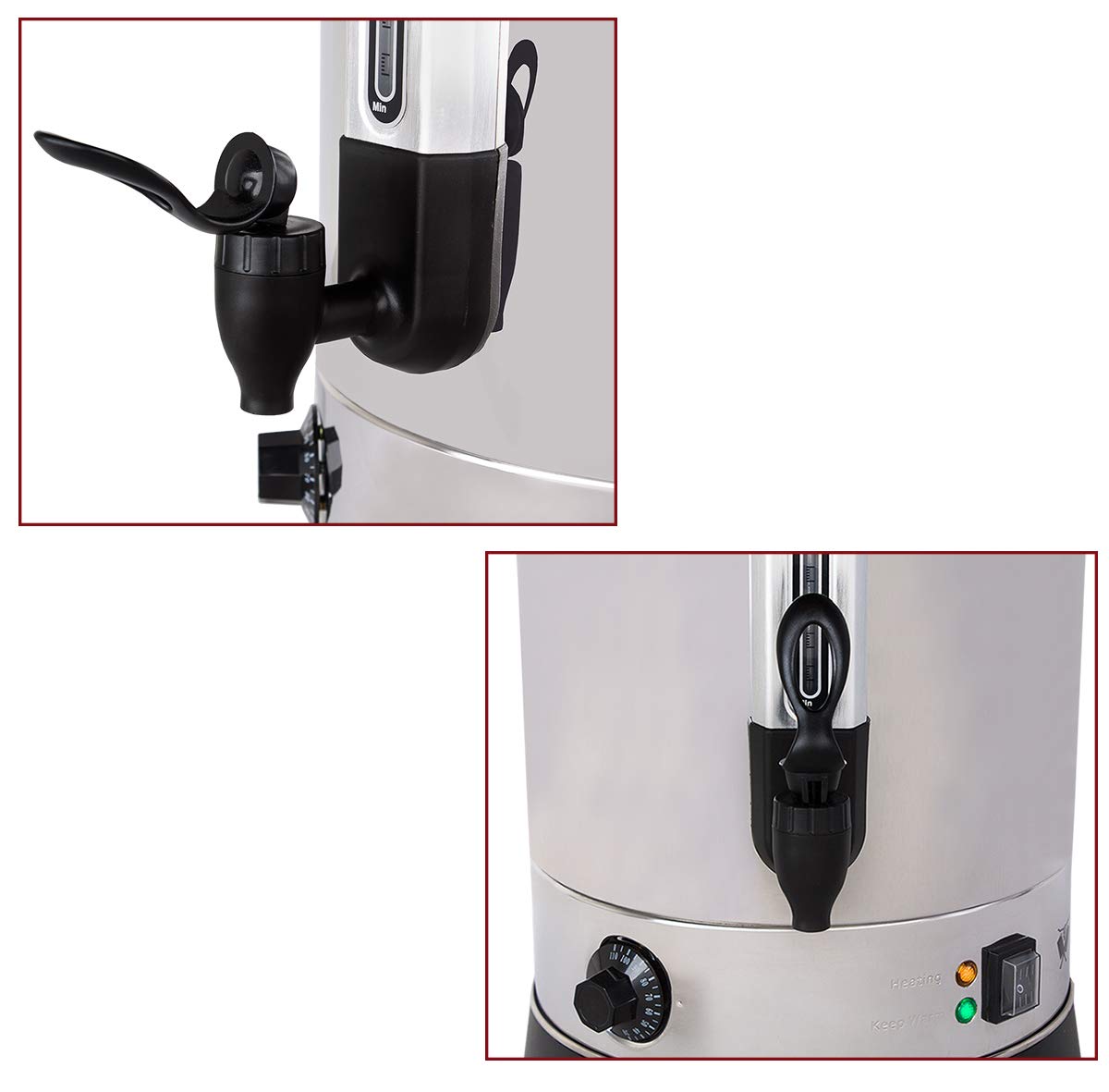 Beeketal BGWK10 Profi Glühweinkocher, Edelstahl, 10L Gastro Heißgetränkespender mit Thermostat 30-110°C, Anti-Tropf-Zapfhahn und Füllstandsanzeige