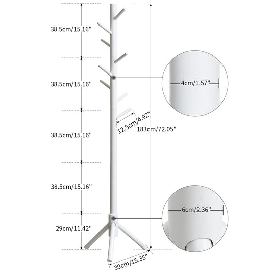 IBUYKE Kleiderständer 8 Haken, Holz Garderobe für Flur Diele Schlafzimmer Wartezimmer Garderobenständer Vintage Kleiderstange Garderobe am Eingang, Wohnzimmer, Schlafzimmer Weiß RF-1194