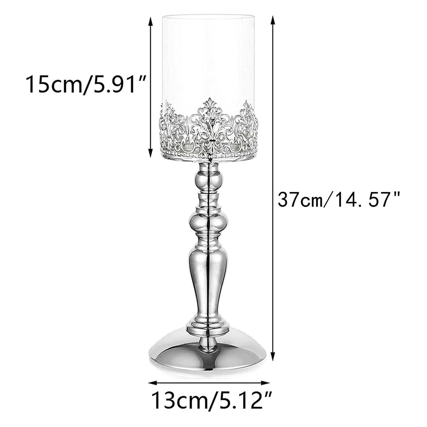 NUPTIO 2 Stück Silber Säule Kerzenhalter mit Glas, Hurricane Kerzenhalter, 32cm Hoch Kerzenlichthalter für Hochzeitstag Einweihungsfeier Weihnachtsfeier Tisch Kamin Mantel Mittelstücke