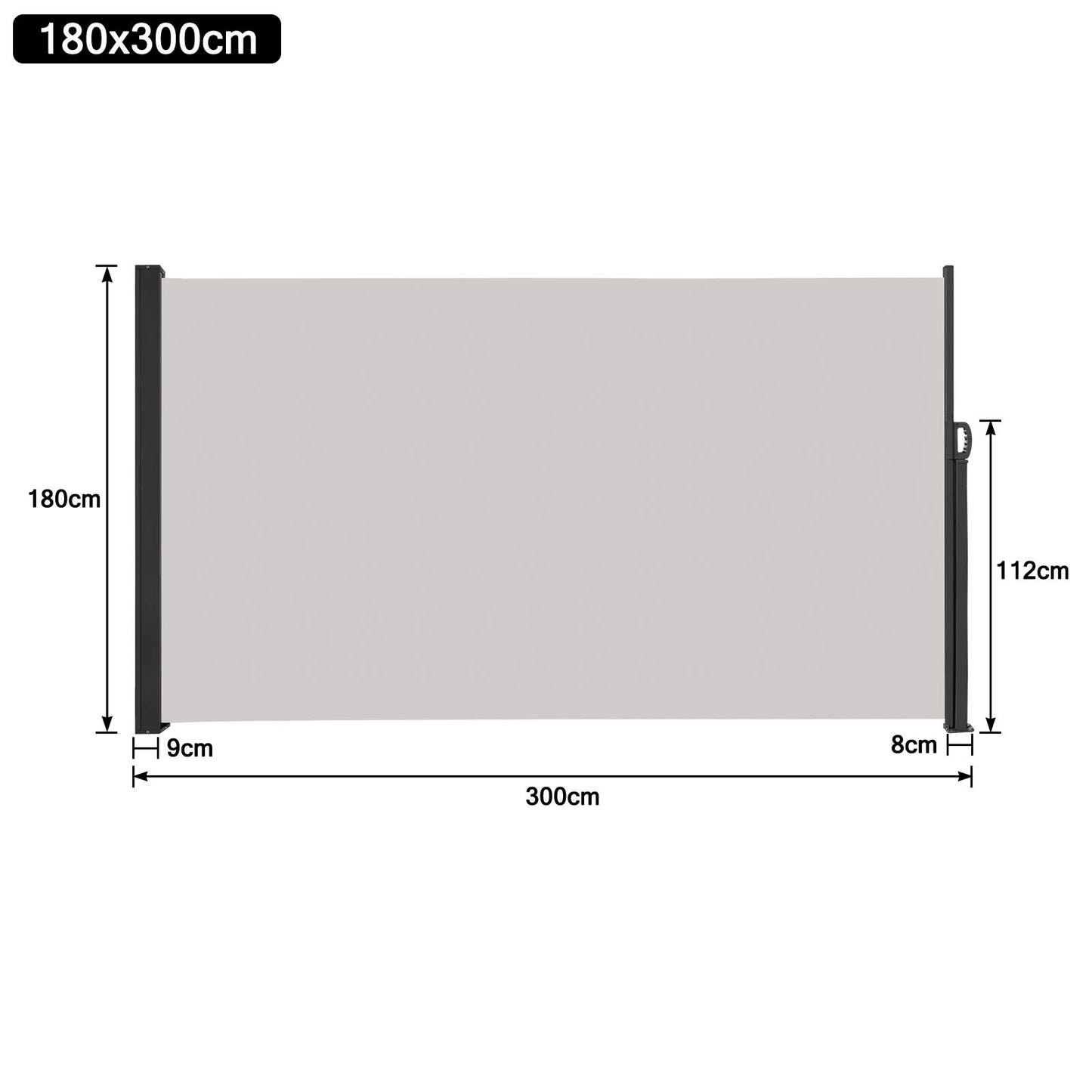 HENGMEI 180x300cm Seitenmarkise ausziehbar Sonnenschutz Sichtschutz Windschutz Verschiedene Größen für Terrasse Camping Garden (180 cm, Grau)