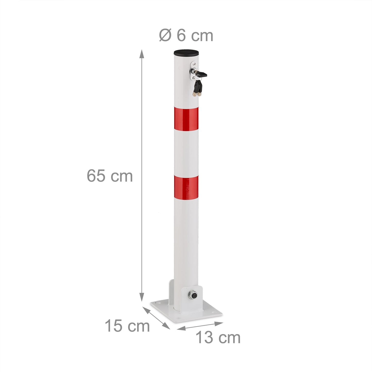 Relaxdays Absperrpfosten, klappbar, Stahl, Parkplatz Absperrung, H: 65 cm, abschließbar, runder Parkpfosten, weiß/rot
