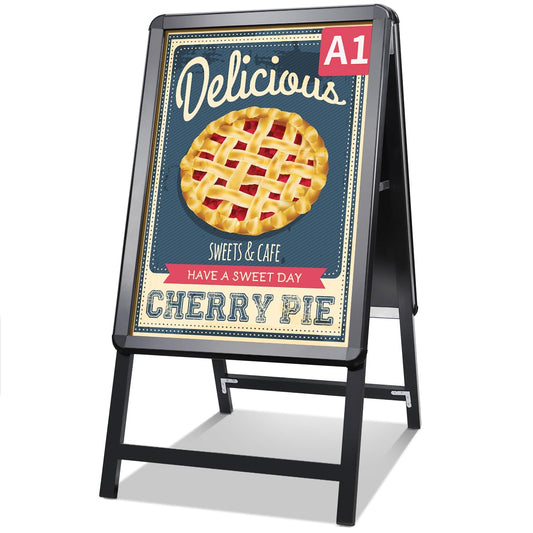 NewZeal Kundenstopper A1 beidseitig Plakatständer, Double Sided Display A-Board Poster Stand Sign Holder for Advertising, Black Coated Steel Metal Boards