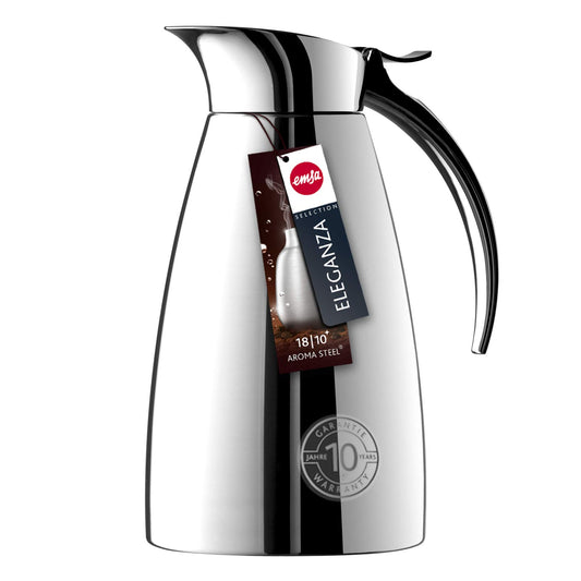 Emsa Eleganza Isolierkanne 502488 | 0,6 L Fassungsvermögen | Easy Open Verschluss | 12h heiß, 24h kalt | Edelstahl