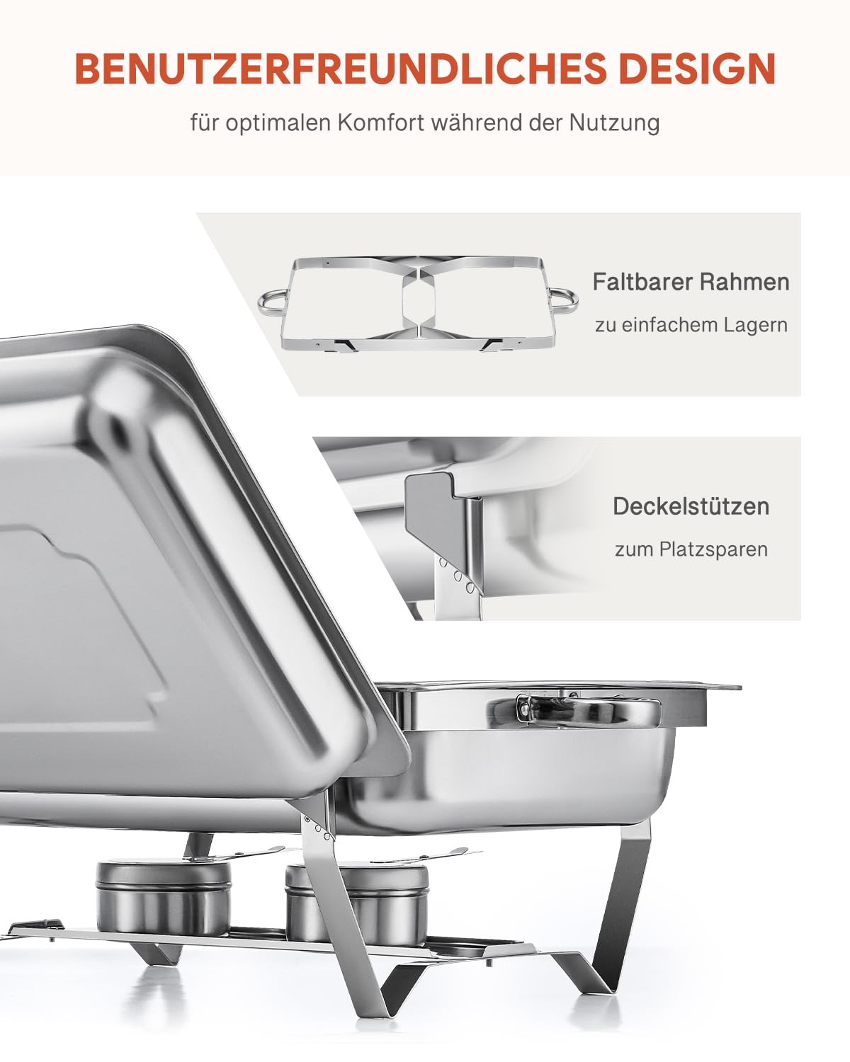 Wilprep Chafing Dish Edelstahl Buffet-Set Warmhaltebehälter Speisenwärmer Wärmebehälter Rechaud für Catering, Buffet und Party (4 Set 1/2+1/2 GN -Behälter)