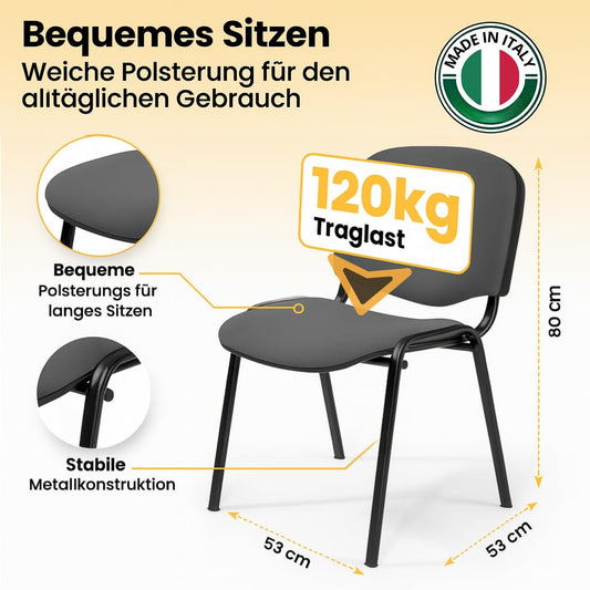 Topsit 4er-Set Stapelbare Besucherstühle ISO Antrazit mit Polsterung, Ideal für Konferenz- und Wartezimmer