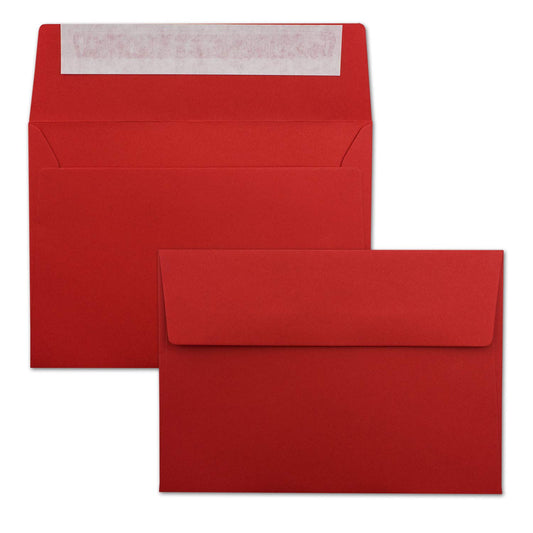 1000x Briefumschläge leuchtend Rot DIN C6 Format 11,4 x 16,2 cm - Haftklebung - Kuverts ohne Fenster - Weihnachten, Grußkarten & Einladungen - Für A6 & A4 Papier