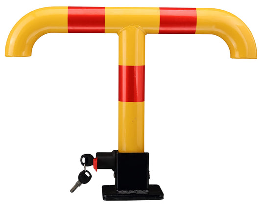 BASI Absperrpfosten | Parkplatzsperre Parkbügel | Klappbarer Parkpfosten mit 2 Schlüsseln | Sperrpfosten in Signalfarben | Metall | abschließbar