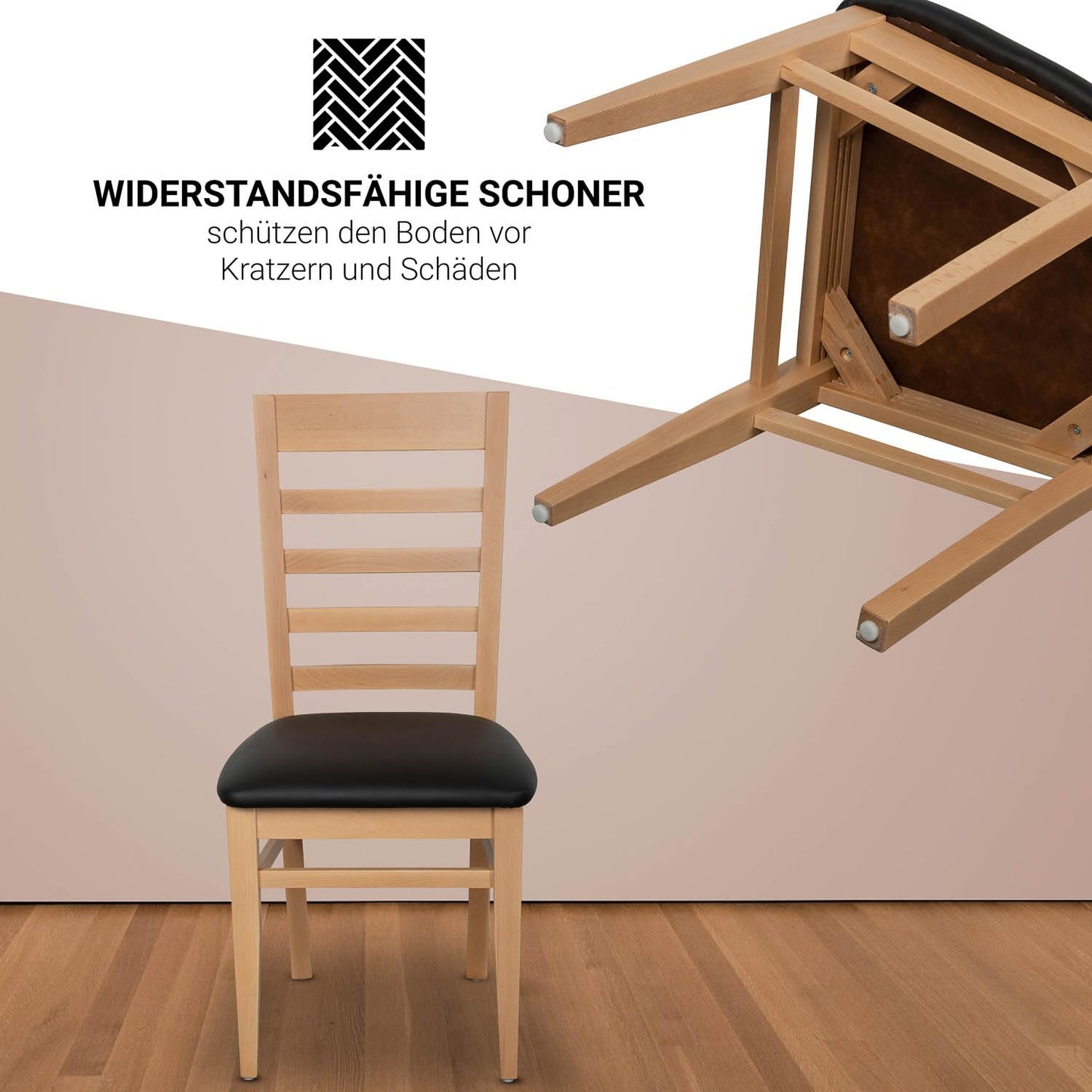 Staboos CH62 Esszimmerstuhle 2er Set Holz Stuhl bis 150 kg - Fertig montiert - Küchenstuhl gepolstert - massiv Holz Buche (Natur - Schwarz)