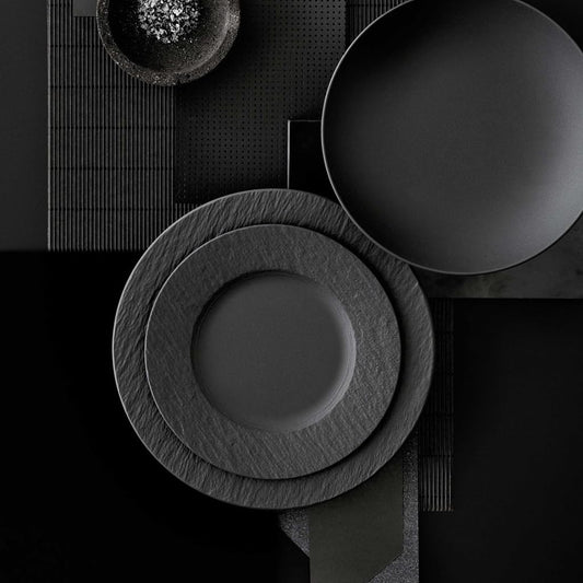 Villeroy & Boch – Manufacture Frühstücks-Set 6 teilig Schwarz, Spülmaschinenfest, Mikrowellensicher, Geschirrset, Geschirr Set mit Frühstückstellern, Tassen und Schüsseln, Premium Porzellan