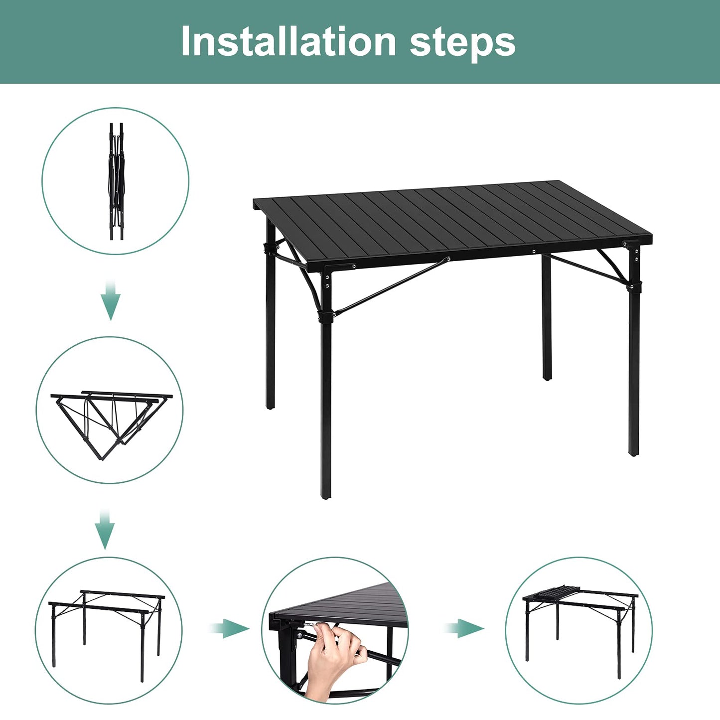 WOLTU Alu Tisch Campingtisch Buffettisch 104x69x70cm(LxBxH) zusammenklappbar und tragbar Reisetisch, hohe Tragfähigkeit und Stabilität, Schwarz CPT8134sz