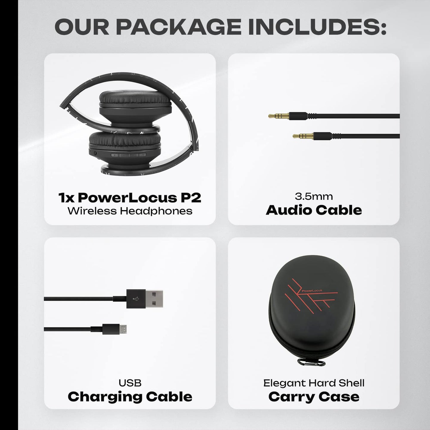 PowerLocus Kabellose Kopfhörer Over Ear, Kopfhörer Bluetooth mit Mikrofon, Faltbar, weiche Ohrpolster Hi-Fi-Stereo-Bass, Headset Kabellos und Kabel-Modus für Kinder/Erwachsene/TV/PC/Home Office