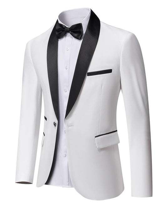 YND Herren-Blazer mit einem Knopf, lässig, schmale Passform, Schalrevers, leichte Jacke, Abendessen, Abschlussball, Party, Smoking, Weiss/opulenter Garten, XX-Large