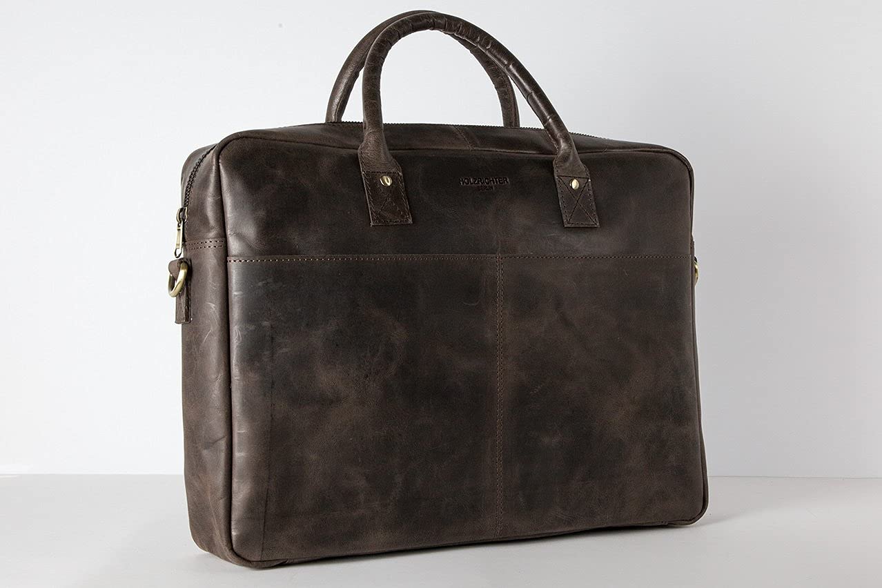 HOLZRICHTER Berlin Tragetasche No 1-1 (M) dunkel-braun - Große Briefcase-Aktentasche & Laptoptasche handgefertigt aus Premium-Leder