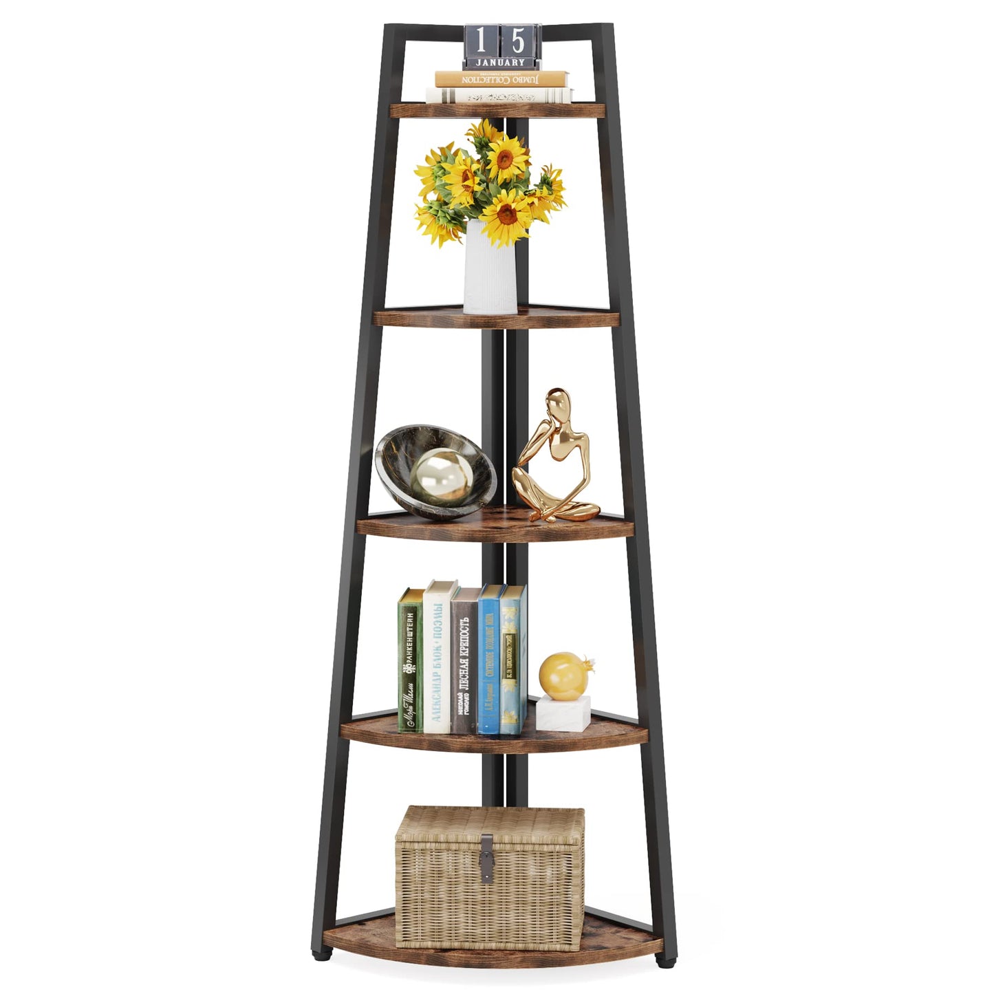 Tribesigns Eckregal 5 Etagen, 176cm hoher Bücherregal, Eckregal Stehend Mehrzweck -Eckständer Display Rack, Pflanzenständer, Eckschrank für Wohnzimmer, Küche, Heimbüro