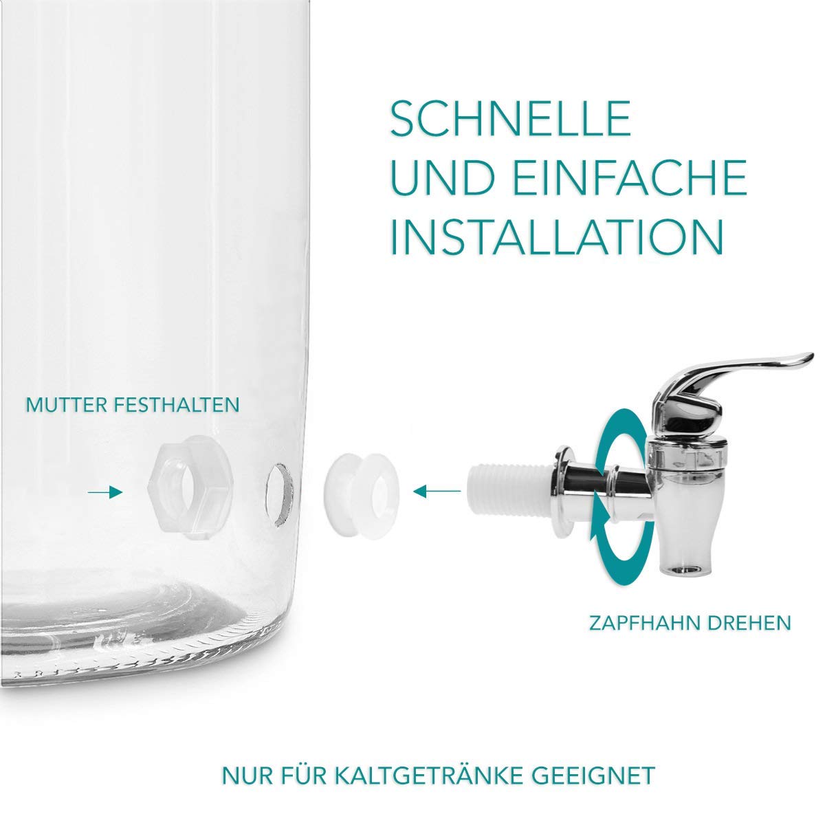 Mary´s Kitchen Tools Eckiger Getränkespender 2,5 Liter aus Glas | mit Zapfhahn | Retro Wasserspender | Limonadenspender | Saftspender |Bowle | Dispenser