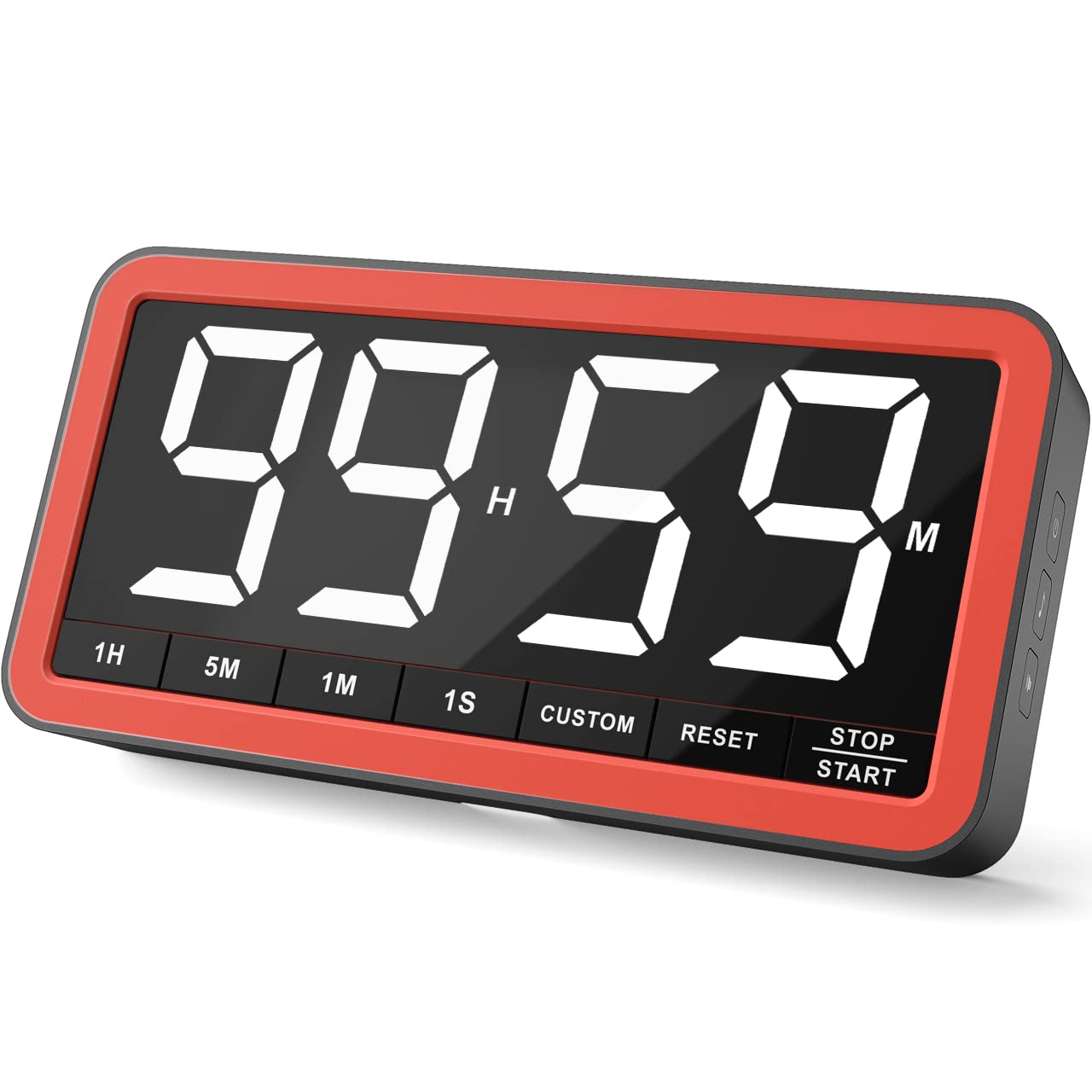 VOCOO Extra große Digitale Zeitschaltuhr: 19,8 cm LED-Bildschirm, starker Magnet, 3 Helligkeit, 4 Alarmtöne, 4 Lautstärken, Countdown Timer für Küche, Klassenzimmer, Fitnessstudio (Schwarz+Orange)