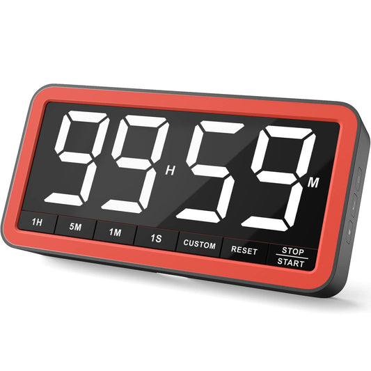 VOCOO Extra große Digitale Zeitschaltuhr: 19,8 cm LED-Bildschirm, starker Magnet, 3 Helligkeit, 4 Alarmtöne, 4 Lautstärken, Countdown Timer für Küche, Klassenzimmer, Fitnessstudio (Schwarz+Orange)