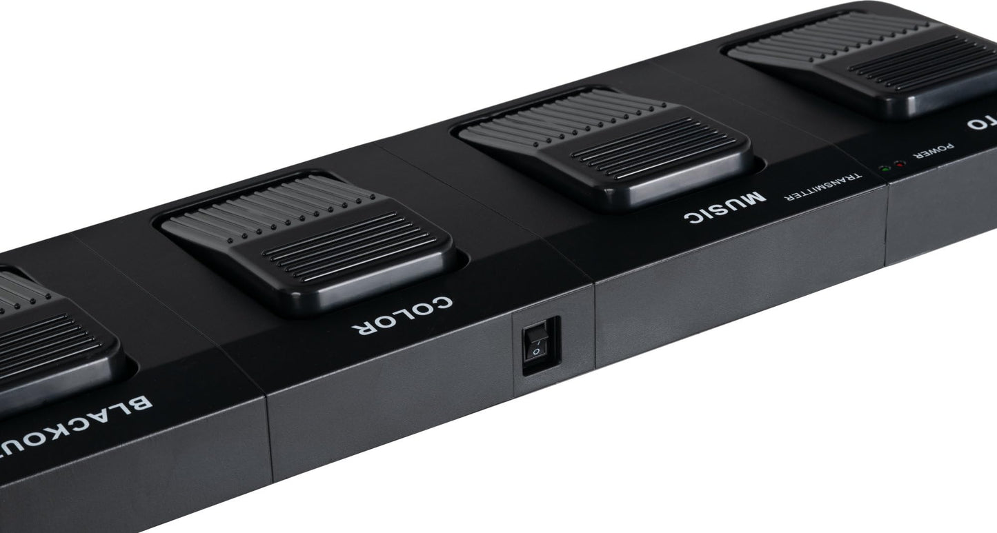 Showlite LB-4390 LED Licht Komplettanlage RGB, mit Wireless Fußschalter (Tri-LED PAR Spots, weiße Strobe-Spots, DMX512, Funk-Fußpedal, LCD-Display, Mikrofon, T-Bar, Stativ, Taschen)