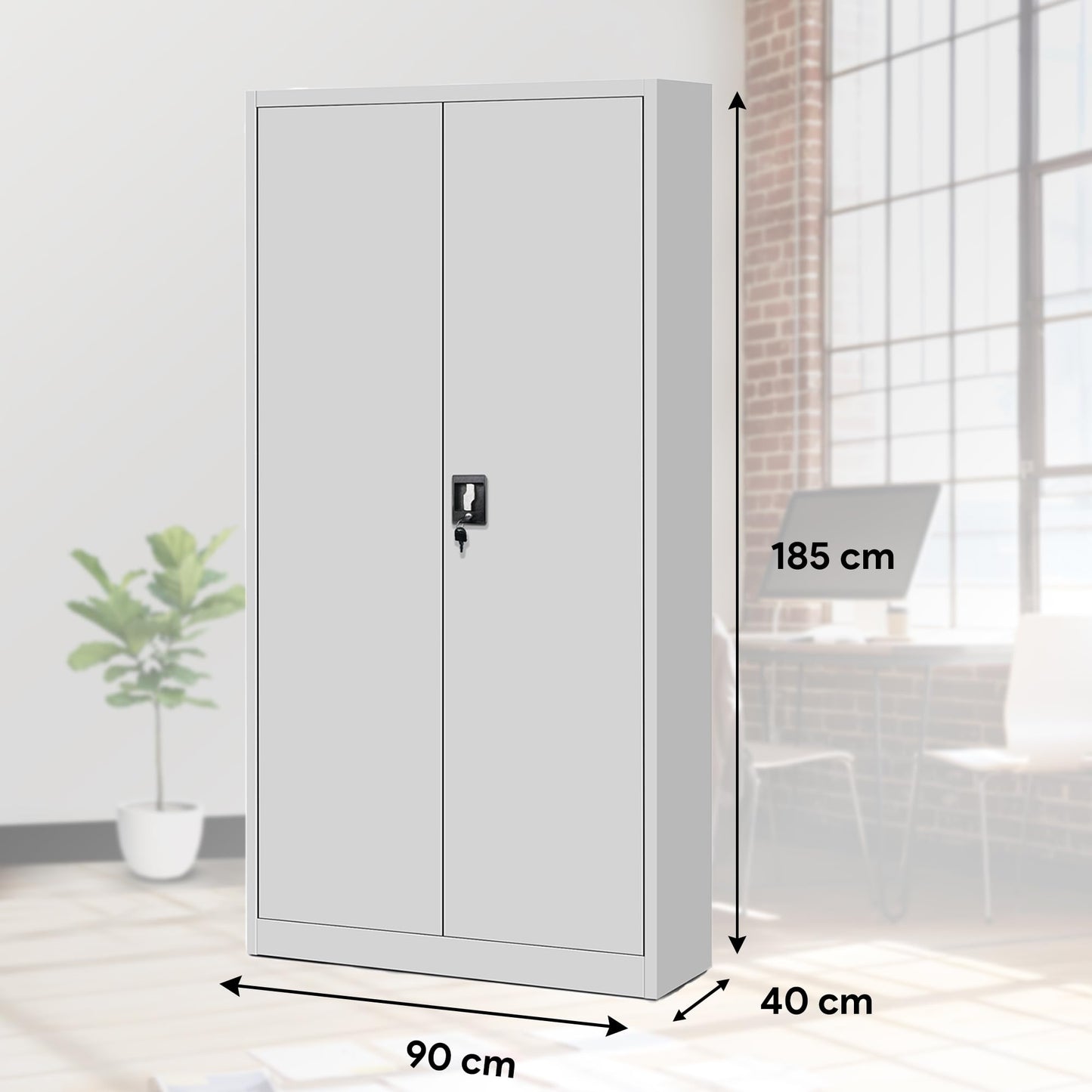 Jan Nowak Metallschrank Jan 185 x 90 x 40 cm - Metall Aktenschrank Abschließbar mit 2 Türen, Mehrzweckschrank mit 5 Ebenen, Büroschrank aus Stahlschrank mit Pulverbeschichtung - Grau